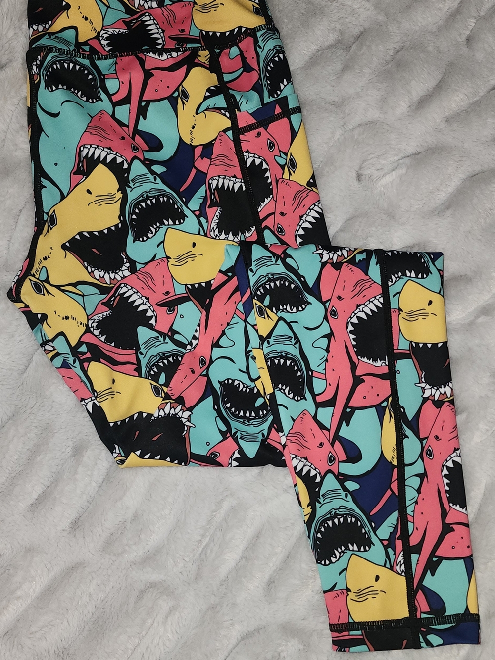 Constantly Varied Gear Womens Shark Print Leggings - Teal, Pink, Yellow, Black